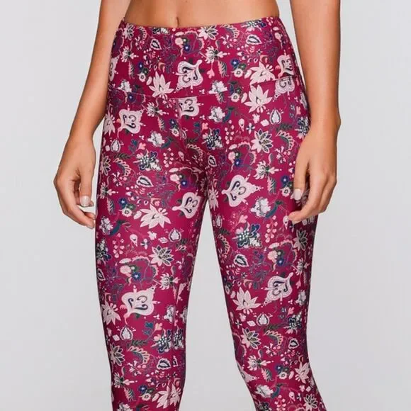 Lorna Jane Persia Core 7/8 Floral Pink Red Capri Crop Tight Leggings SM - Picture 2 of 9